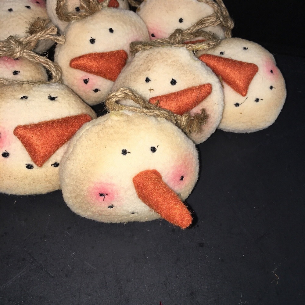 Plush Soft‎ Fuzzy Snoman Face Christmas Hanging Ornaments Set Of 14